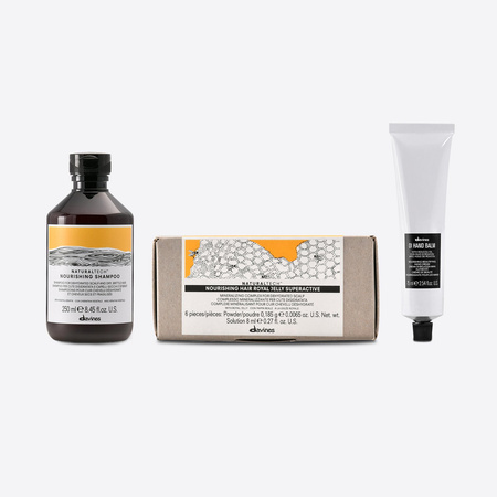 Zestaw Davines Naturaltech Nourishing do włosów zniszczonych: szampon + koncentrat witaminiazujący + krem do rąk OI