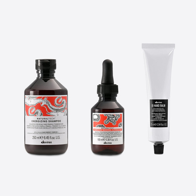 Zestaw Davines Naturaltech Energizing do włosów wypadających: szampon + serum seasonal superactive + krem do rąk OI