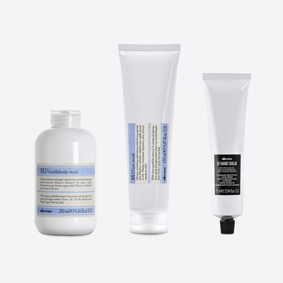 Zestaw Davines SU do pielęgnacji słonecznej: płyn do mycia włosów i ciała + maska do włosów + krem do rąk OI